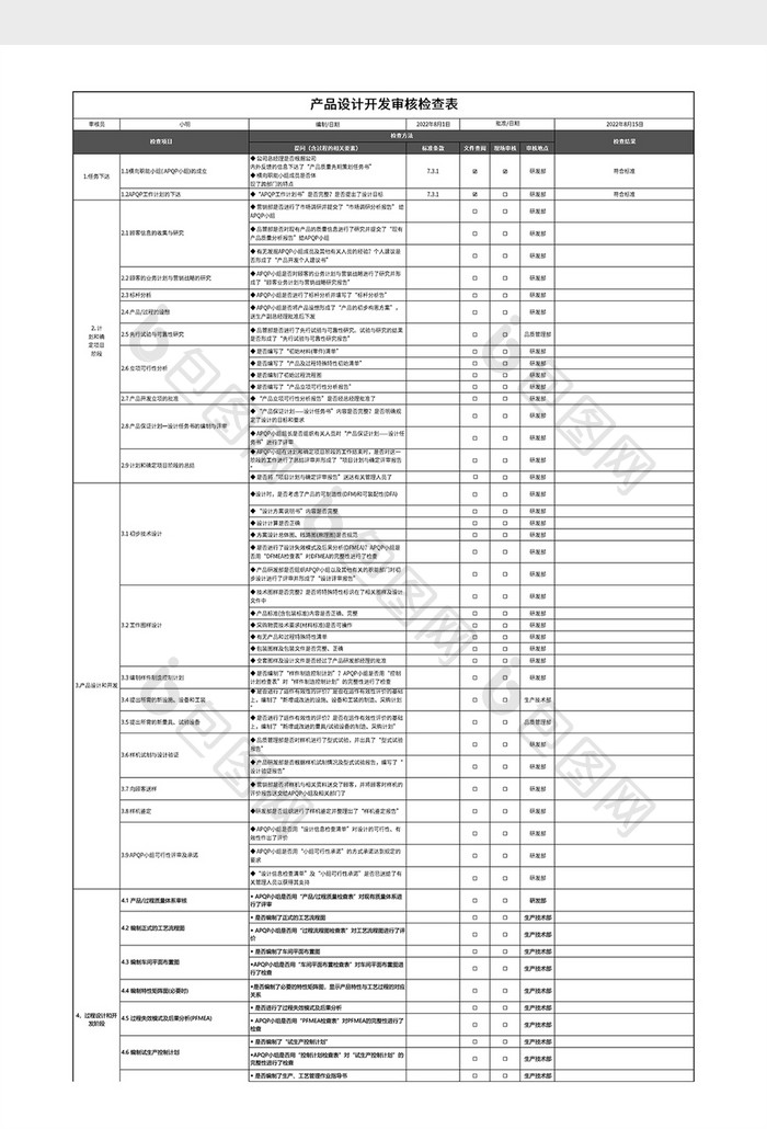 产品设计开发审核检查表