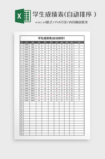 学生成绩表(自动排序）图片