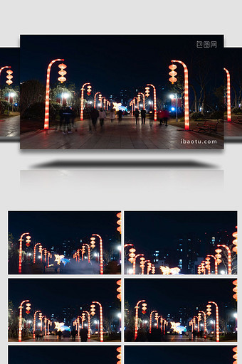 春节游客观赏灯展人流延时实拍素材图片