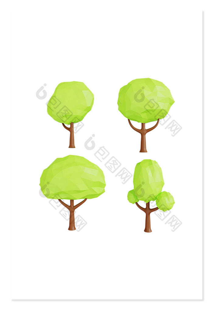 C4D植树节元素树木树叶