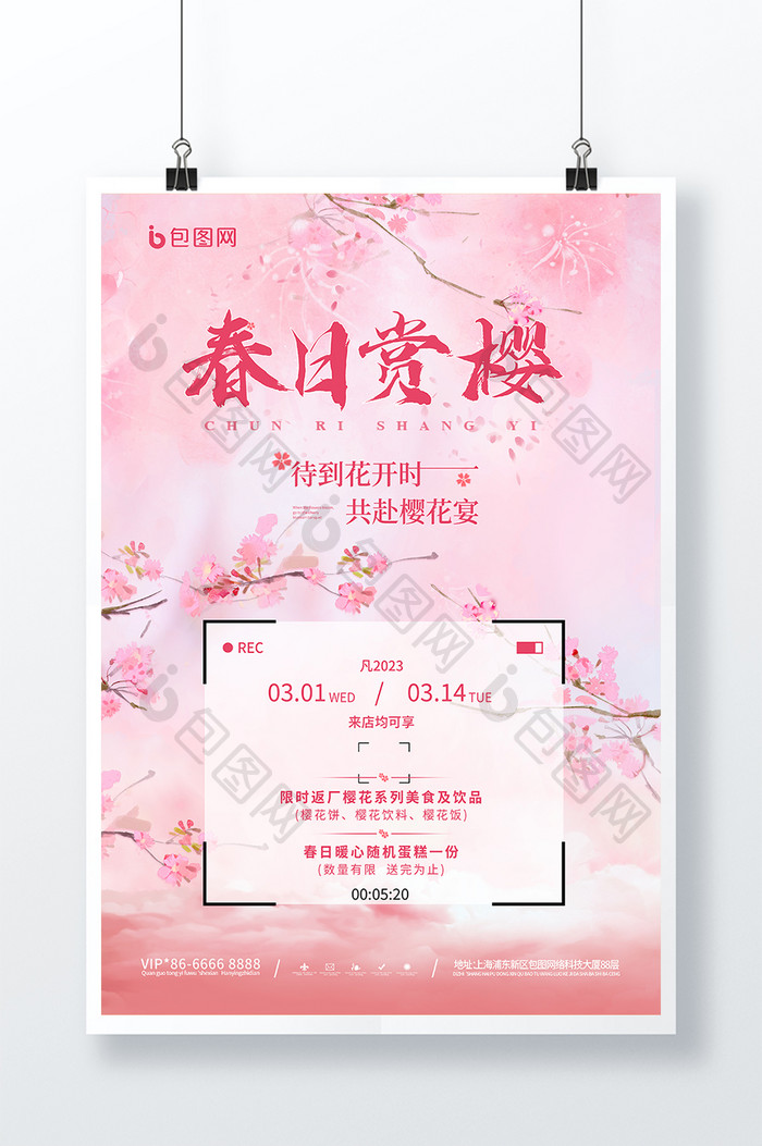 粉色浪漫樱花节赏花宣传海报