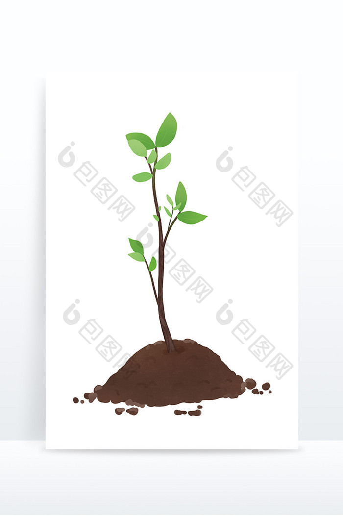 卡通土堆小树苗植树节元素