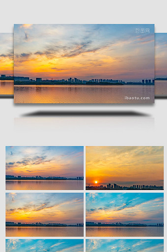 夏季太阳从湖泊升起延时实拍素材图片