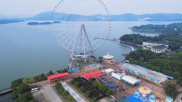 无锡城市地标旅游景区太湖游乐园4K航拍