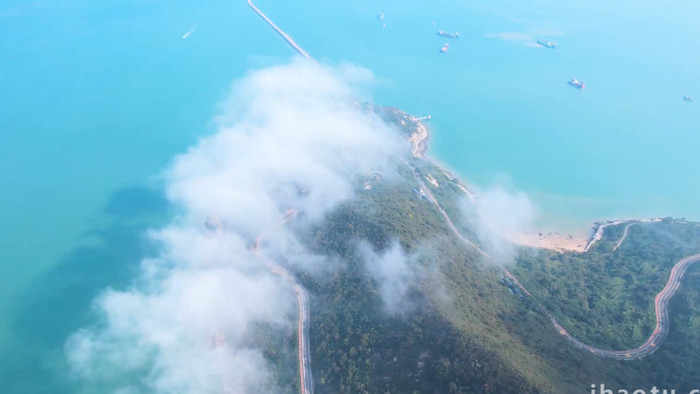 震撼海边海岛上空云海风景4K航拍