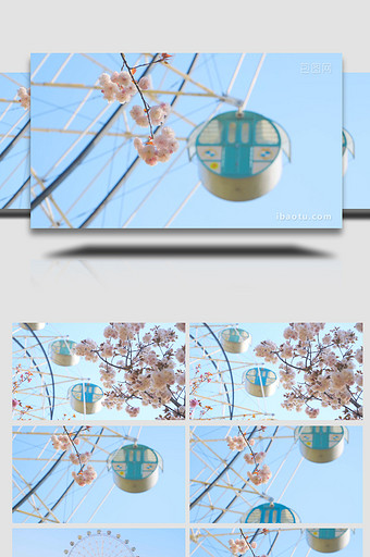 唯美小清新日本晚樱樱花摩天轮4K实拍图片