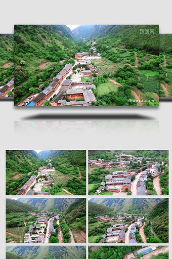 依山傍水的村庄乡村村落4K航拍图片