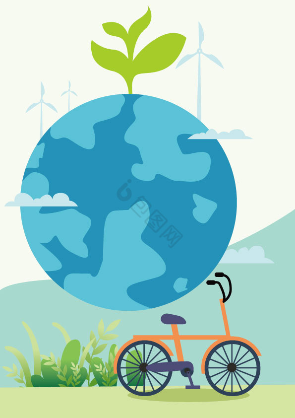 环境日插画AI地球单车植物图片