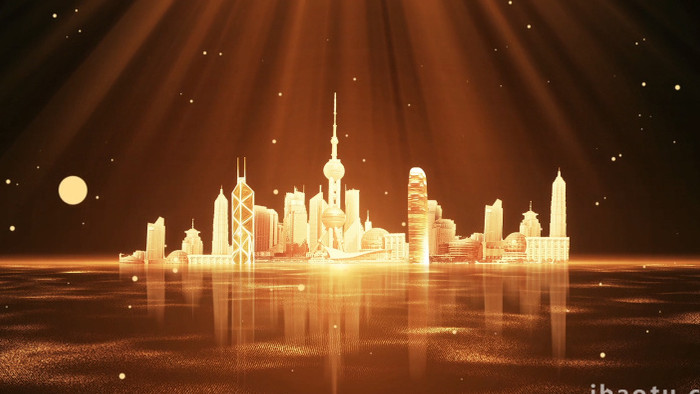金色粒子城市建筑背景视频