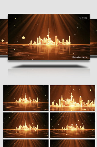 金色粒子城市建筑背景视频图片