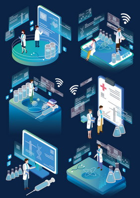 科技医疗医生试管病例矢量AI病毒研究针管