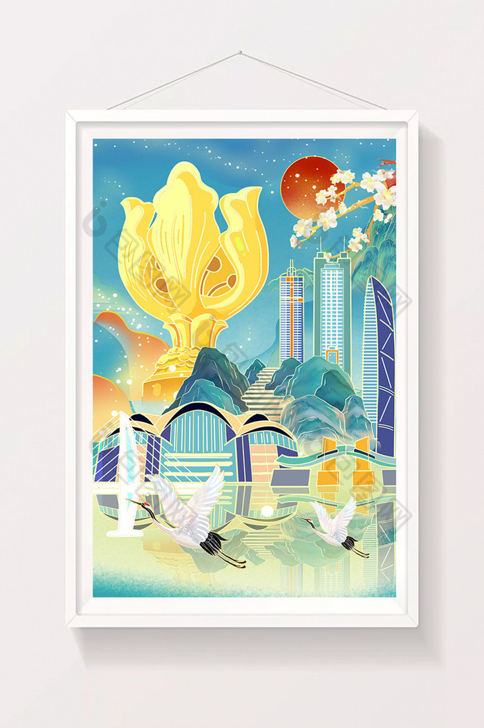 中国香港紫荆花风光建筑插画图片图片