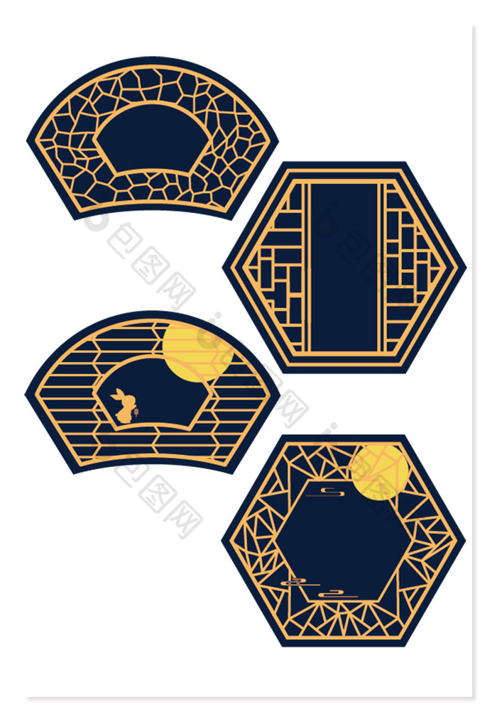古风窗户中秋矢量元素