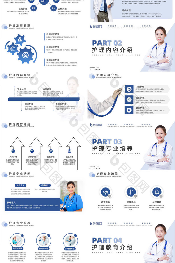 蓝色医疗护理介绍宣传PPT模板