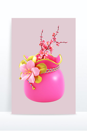 C4D创意七夕桃花福袋节日元素图片
