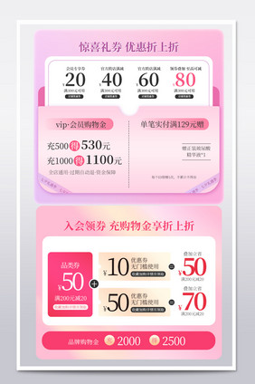 粉色清新七夕节优惠券套组购物金设计模板