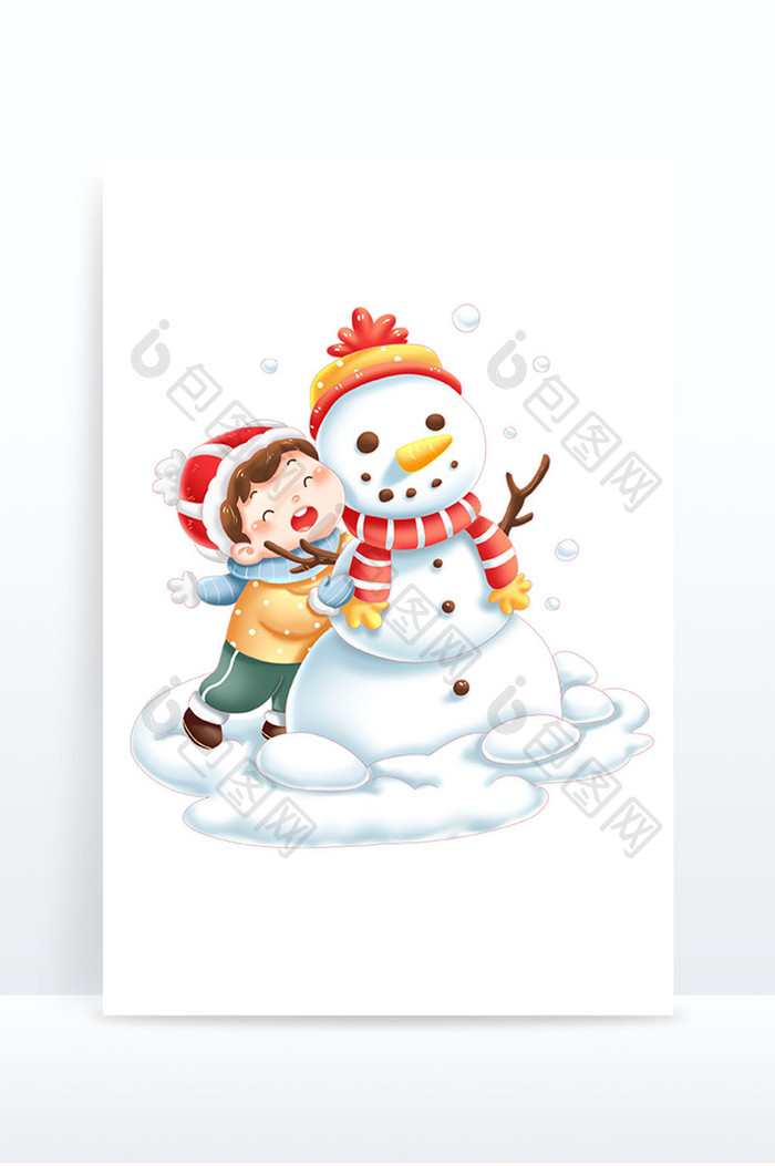 可爱冬季卡通儿童堆雪人玩雪元素
