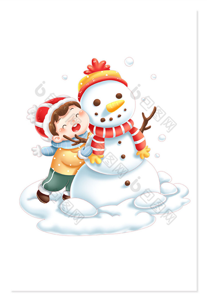 可爱冬季卡通儿童堆雪人玩雪元素
