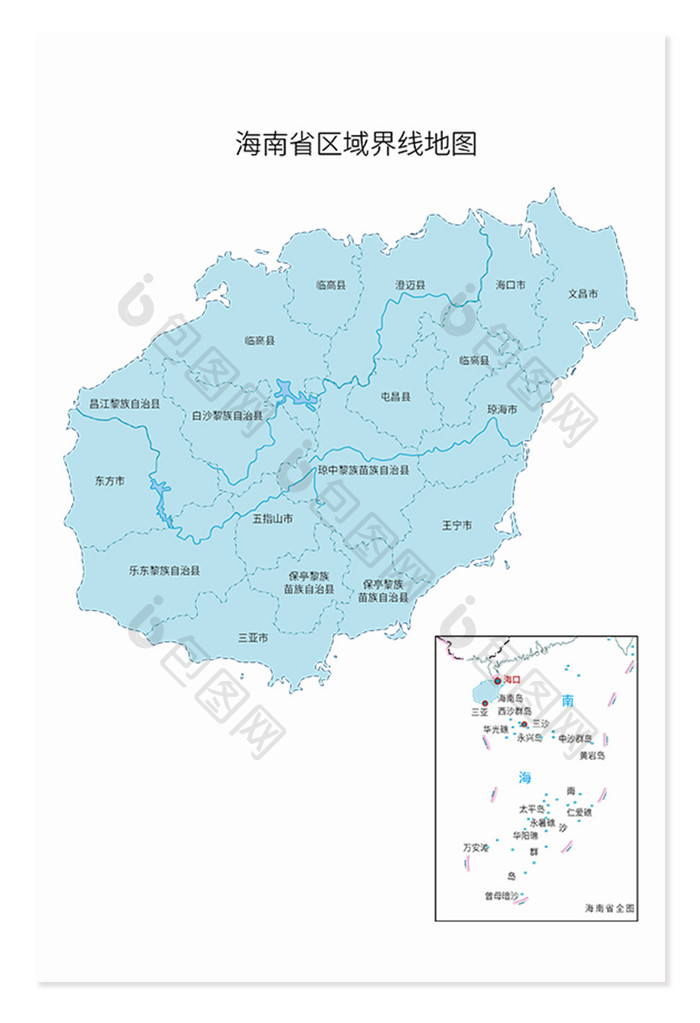 中国海南省区域划分地图
