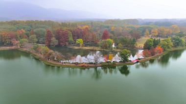 南京中山陵前湖秋景旅游景区4K航拍