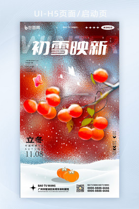 二十四节气立冬柿子毛玻璃海报