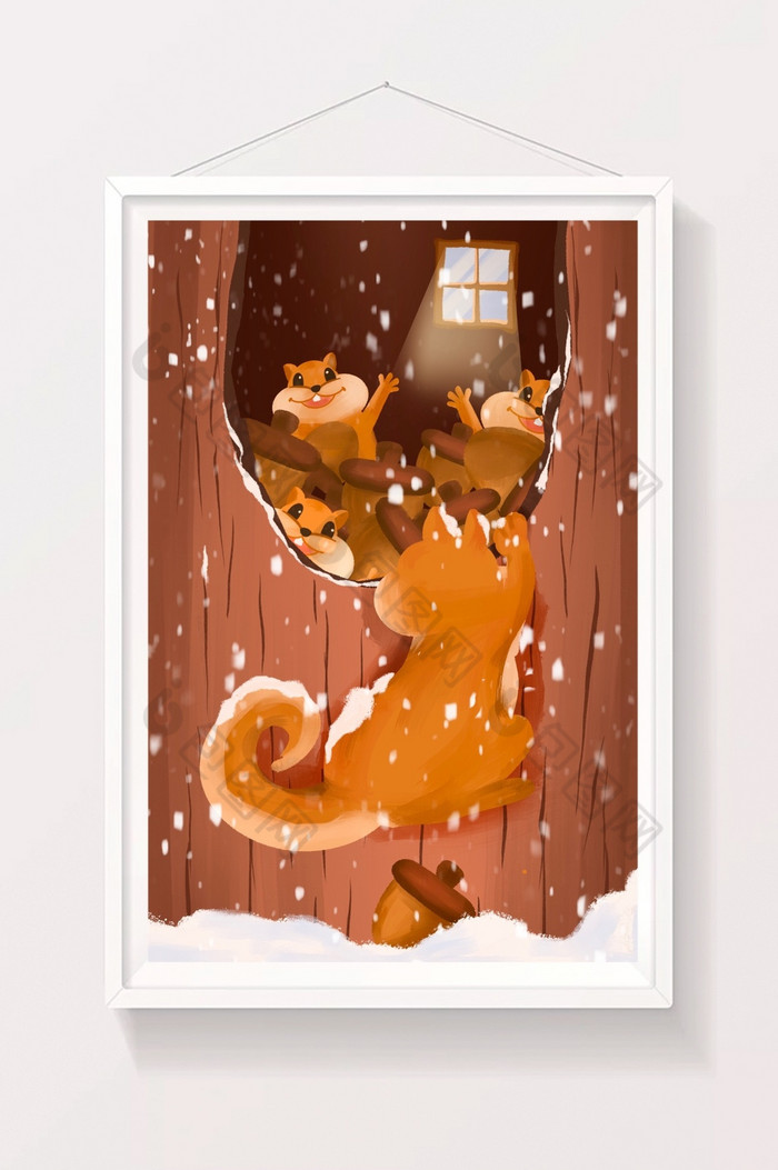 冬季大雪小雪松鼠绘本风插画图片图片