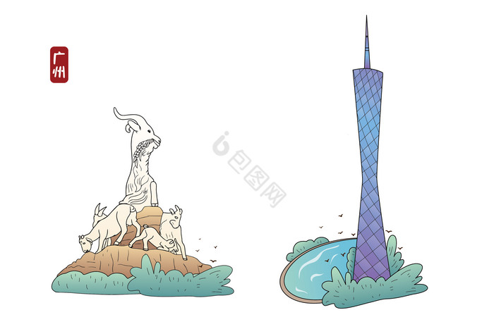 广州塔五羊雕像城市地标图图片