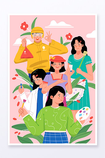 2024年妇女节扁平插画海报图片