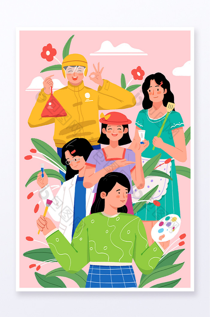 2024年妇女节扁平插画海报