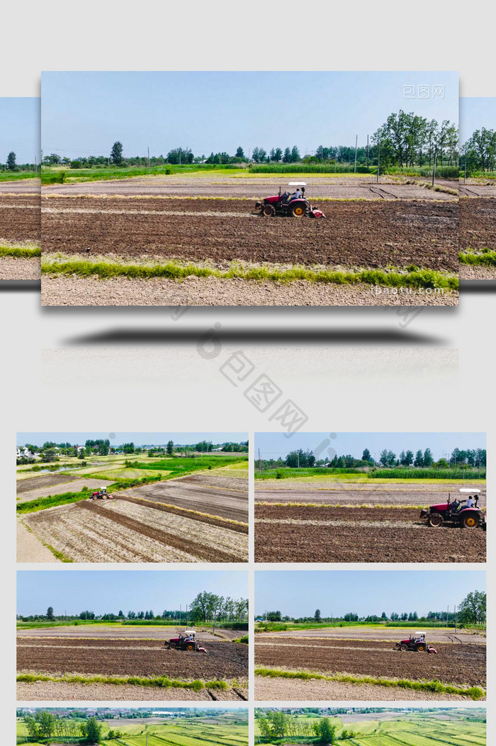 农业生产农民机械耕地农用拖拉机4K航拍