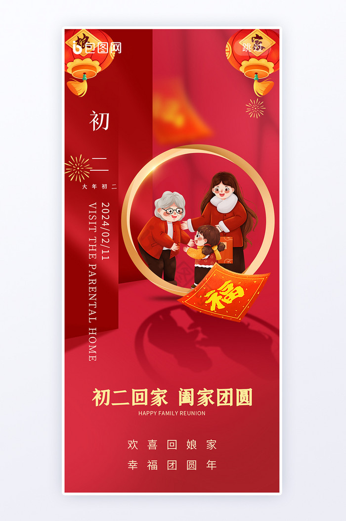 春节年俗大年初二回娘家海报图片