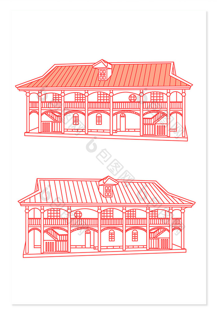 红色线条手绘遵义会议会址