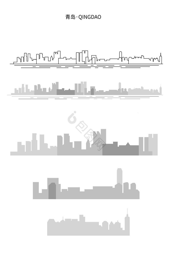青岛城市天际线轮廓剪影图片