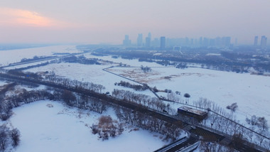 哈尔滨松北区冬天雪景航拍