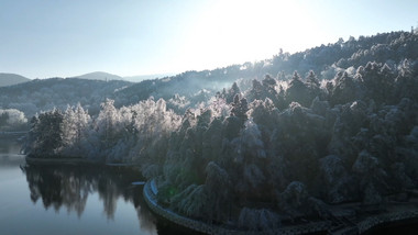 庐山景区雾凇风景山顶冬景雾凇4K航拍