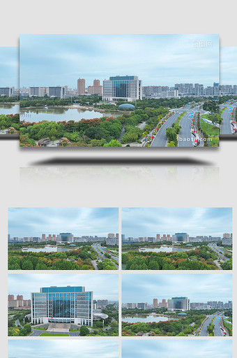 泰州地标靖江市政府大楼4K航拍图片
