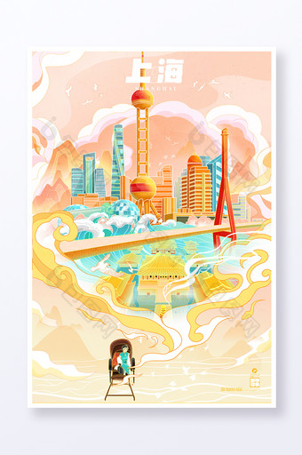 上海东方明珠静安寺旅游城市海报图片