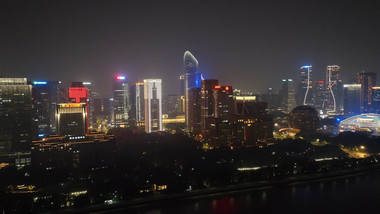 杭州地标杭州钱江新城城市夜景4K航拍