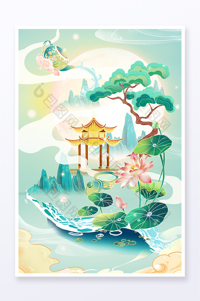 中国风24节气立夏风景建筑插画