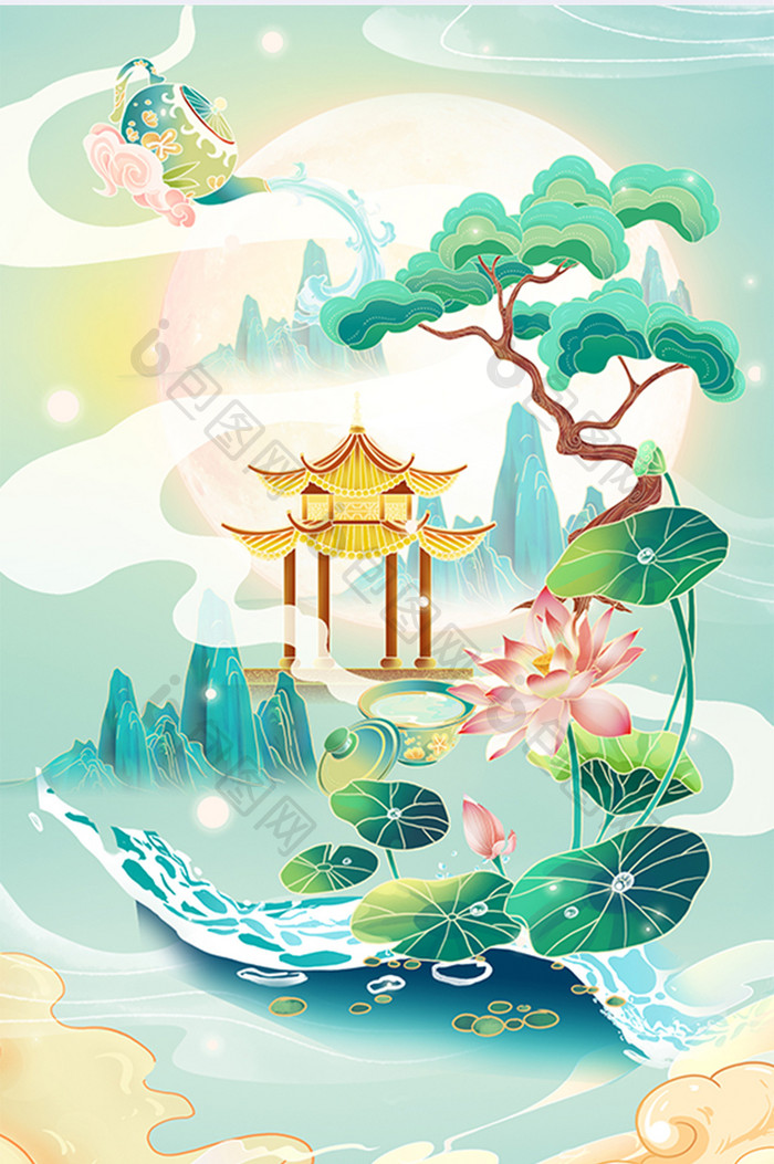 中国风24节气立夏风景建筑插画