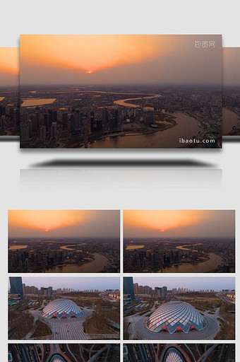 天津滨海站海河风光航拍图片