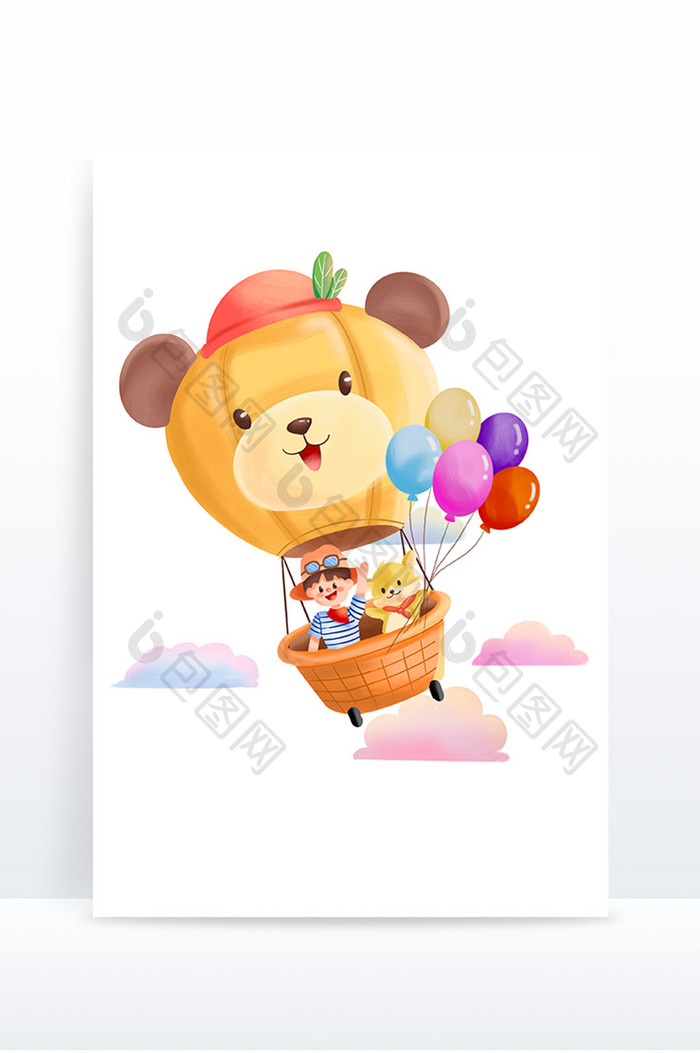 儿童节创意素材2-小熊热气球