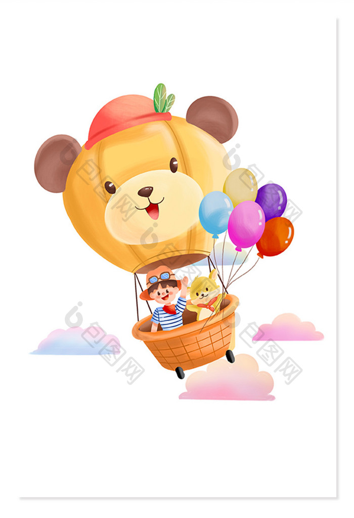 儿童节创意素材2-小熊热气球
