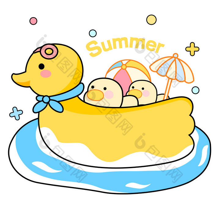 黄色鸭鸭游泳玩转夏天元素GIF