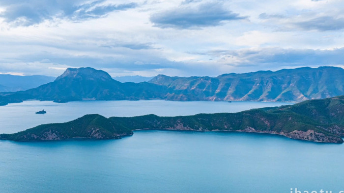 云南泸沽湖全景航拍延时