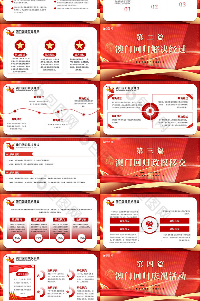 红色澳门回归爱国主题宣传党教育PPT模版