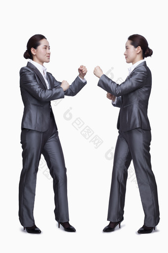 两个女人<strong>打架</strong>西装商业业务成熟的拳头冲突照