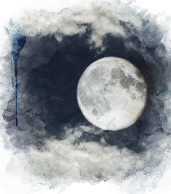 手绘风<strong>夜晚</strong>的月亮摄影图