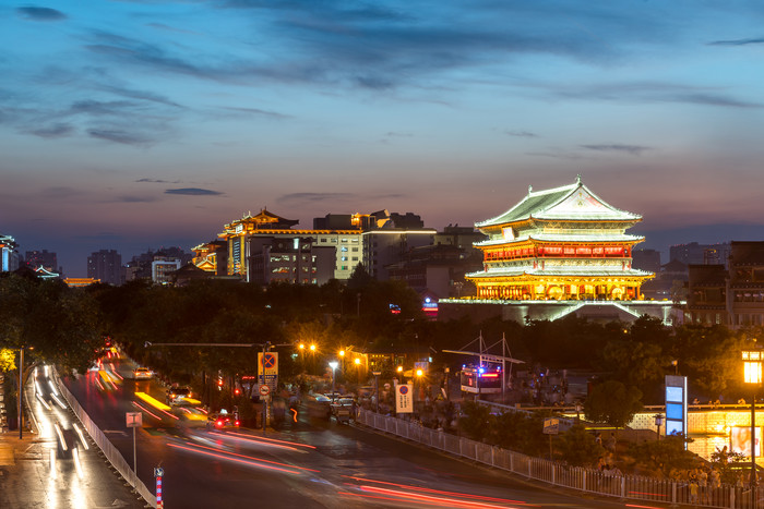 暗色调美丽西安夜晚摄影图