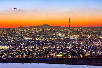 黄昏东京城市夜景